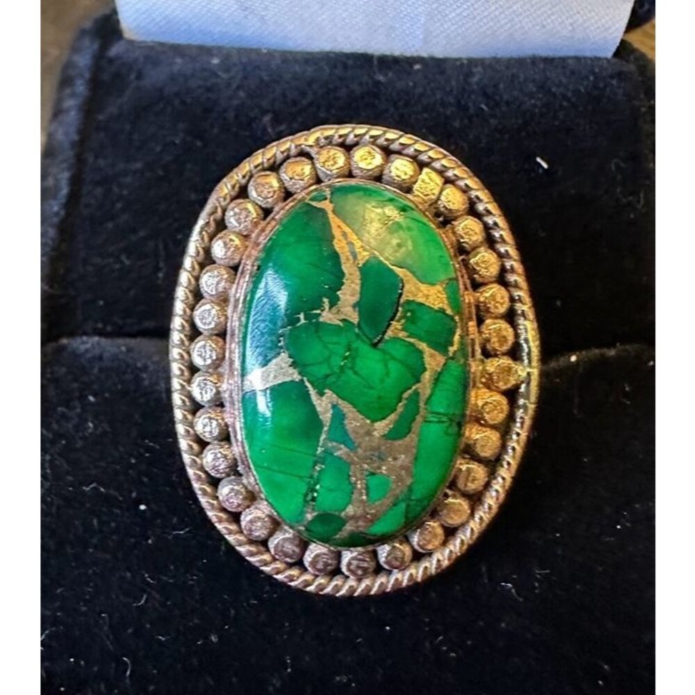 Green Copper Dahlia Turquoise Pure Copper Bypass Ring Size 7